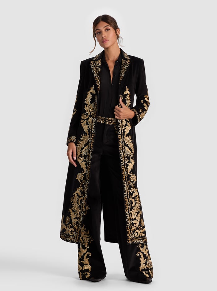 MACEY EMBROIDERED VELVET COAT - BLACK/GOLD image 4 - Alice And Olivia