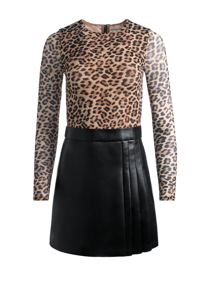CHARA MINI DRESS - LEOPARD LOVE/BLACK image 5 - Alice And Olivia