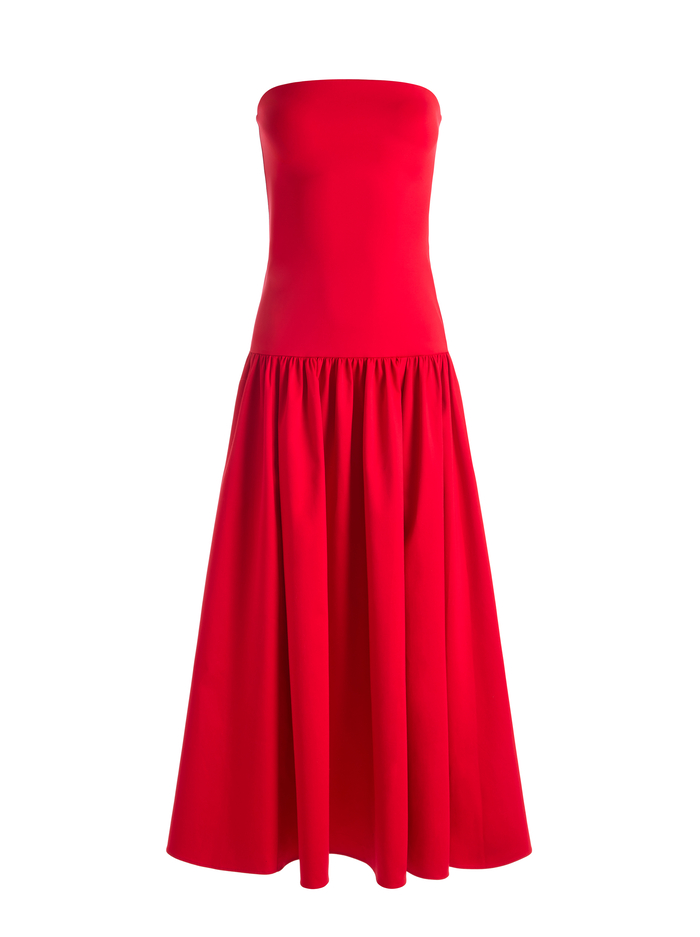 ORIANA DROP WAIST MIDI DRESS - BRIGHT RUBY image 5 - Alice And Olivia