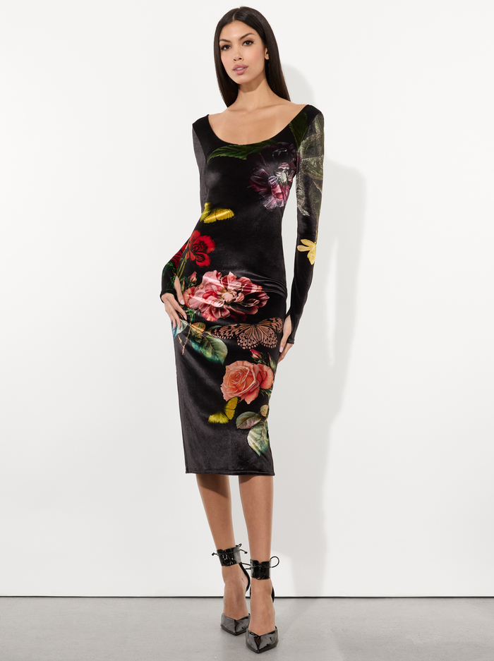 DELORA VELVET MIDI DRESS - IN THE WIND FLORAL - Alice And Olivia
