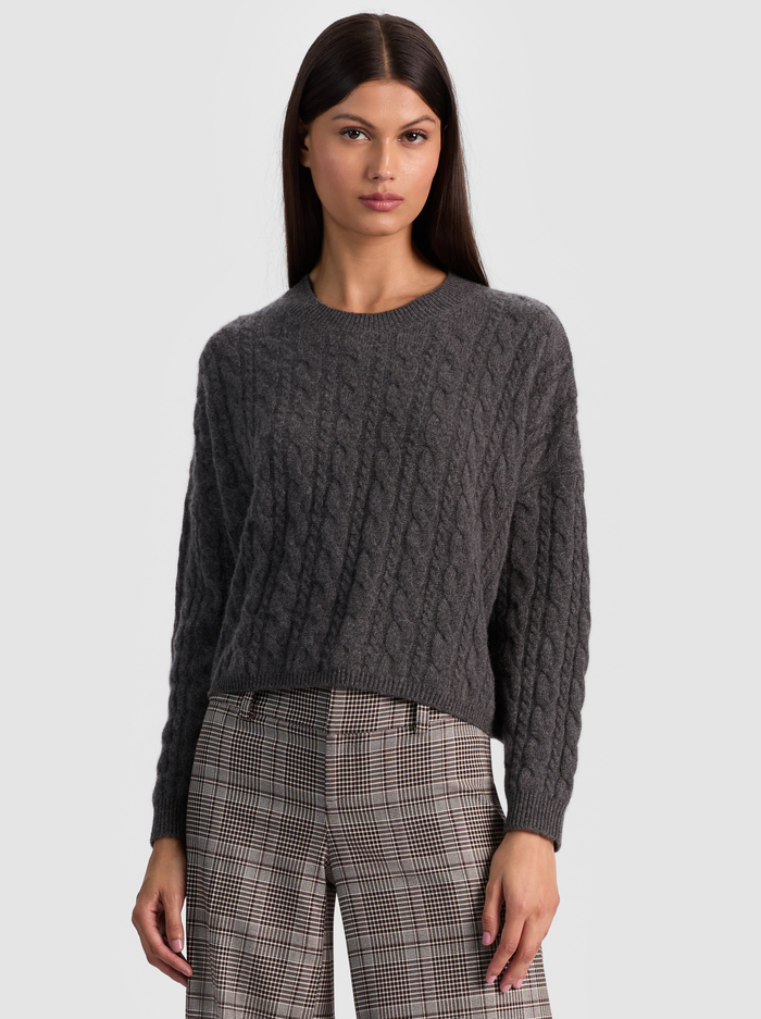 CECILIE CASHMERE CABLEKNIT PULLOVER - CHARCOAL HEATHER - Alice And Olivia
