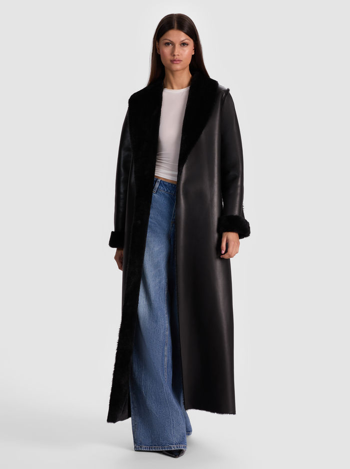 SHELBY FAUX SHEARLING MAXI COAT - BLACK - Alice And Olivia
