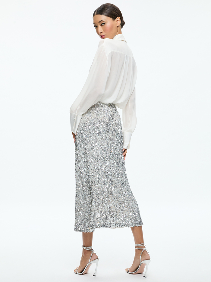 MAEVE SEQUIN KICK FLARE SLIP SKIRT - CHAMPAGNE/SILVER image 2 - Alice And Olivia