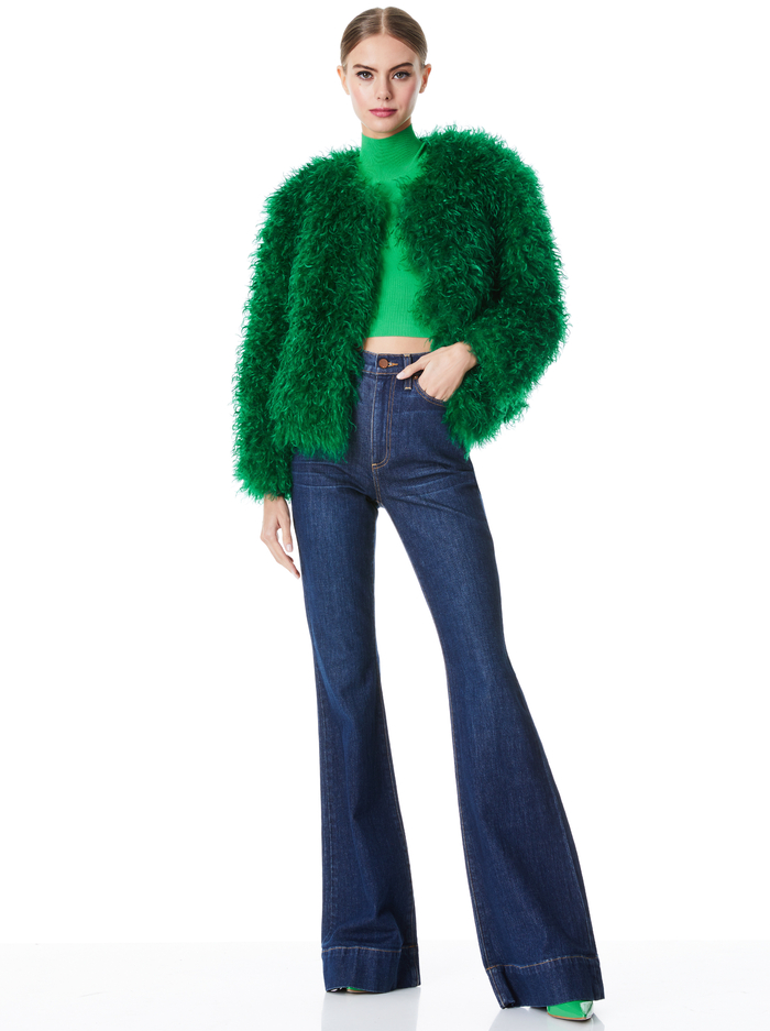 JERRIE COLLARLES FAUX FUR COAT - EMERALD image 2 - Alice And Olivia