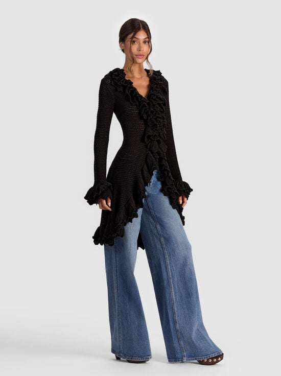 BLACK-YARA RUFFLE CARDIGAN