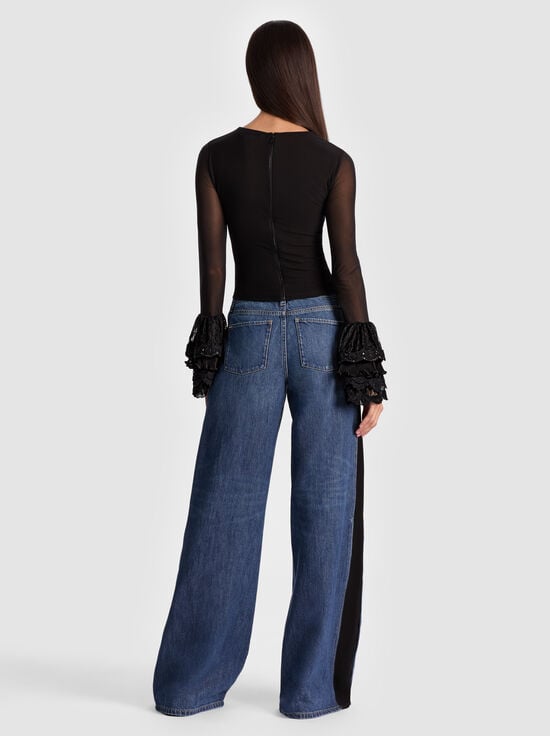 BLACK-DELAINA TOP WITH RUFFLE CUFF