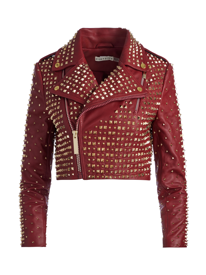KRISHNA LEATHER CROPPED MOTO JACKET - BORDEAUX image 5 - Alice And Olivia