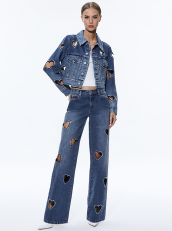 JEFF HEART EMBELLISHED CROPPED DENIM JACKET + KARRIE EMBELLISHED HEART JEAN