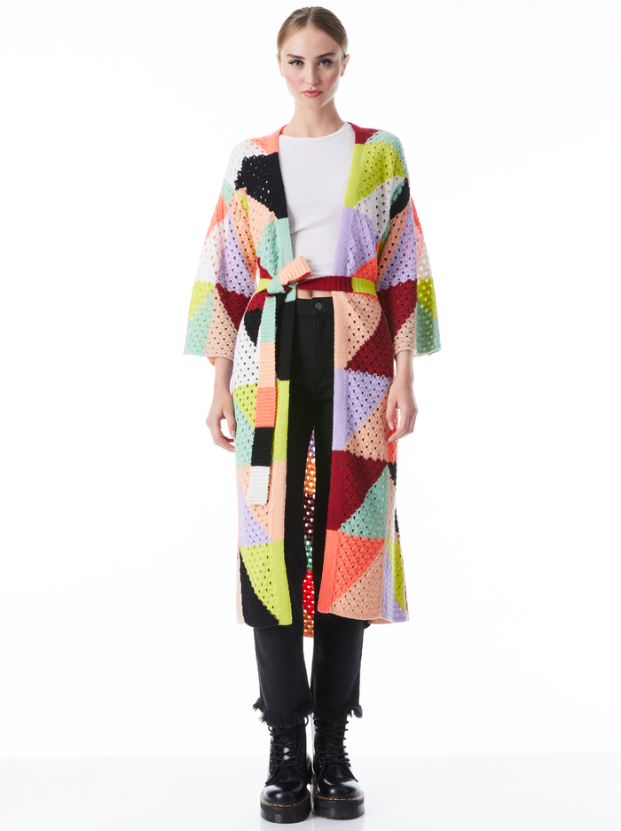 GLADIS PATCHWORK ROBE SWEATER WITH BELT - MULTI - Alice And Olivia