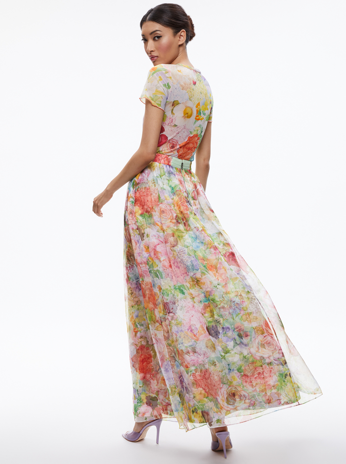 DELAINA SHORT SLEEVE LETTUCE TRIM CROP TOP - DAWN FLORAL image 1 - Alice And Olivia