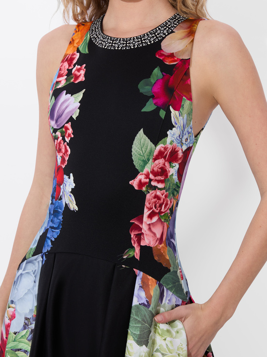 GARDEN BRUNCH BLACK-ADLEY DROP WAIST MIDI DRESS