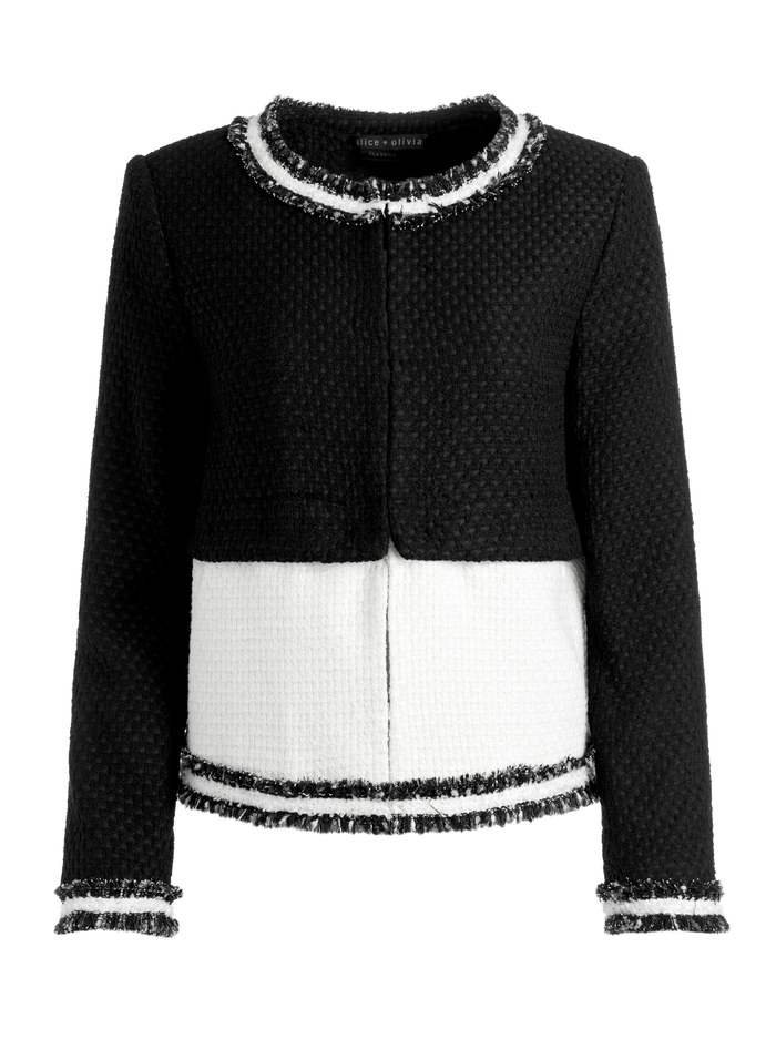 KIDMAN TWO-FER TWEED JACKET - BLACK/OFF WHITE image 5 - Alice And Olivia