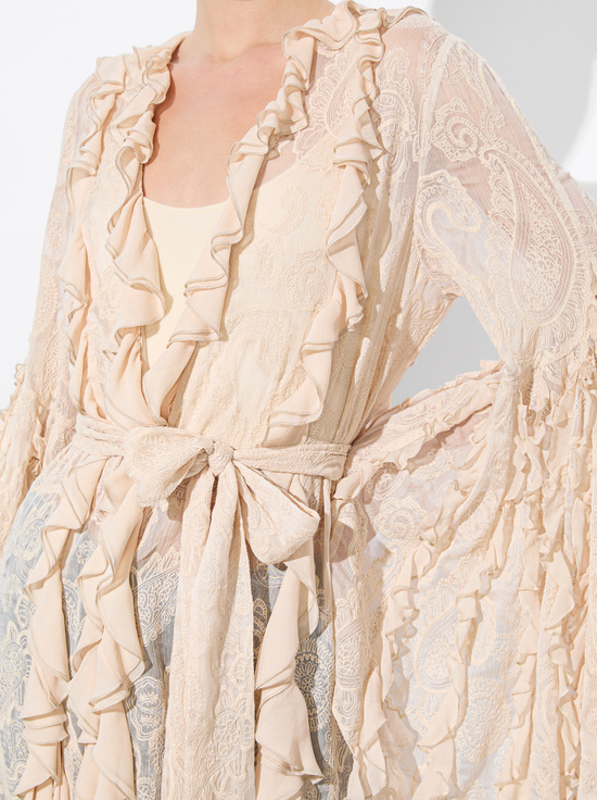 CHAMPAGNE-CHER RUFFLE MAXI ROBE