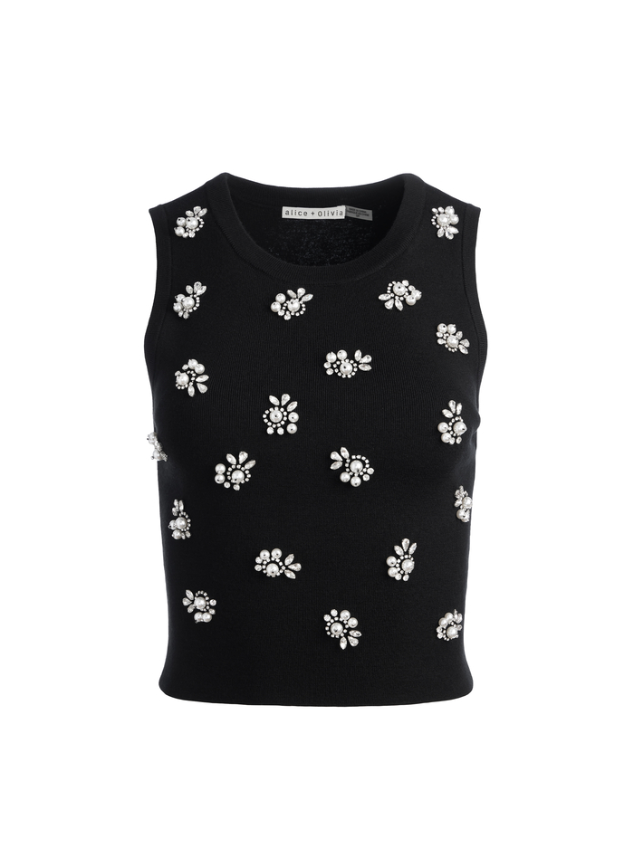 AMITY EMBELLISHED CROPPED TANK - BLACK image 5 - Alice And Olivia