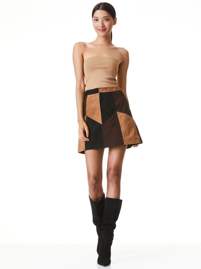 GEORGINE SUEDE PATCHWORK MINI SKIRT - MULTI image 4 - Alice And Olivia