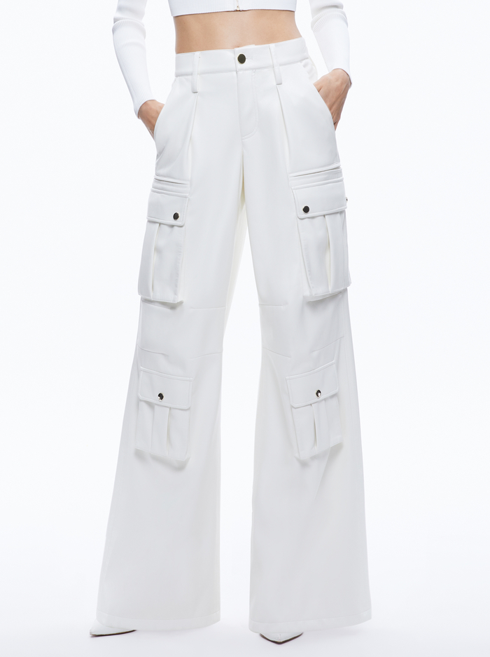 JOETTE VEGAN LEATHER CARGO PANT - OFF WHITE - Alice And Olivia