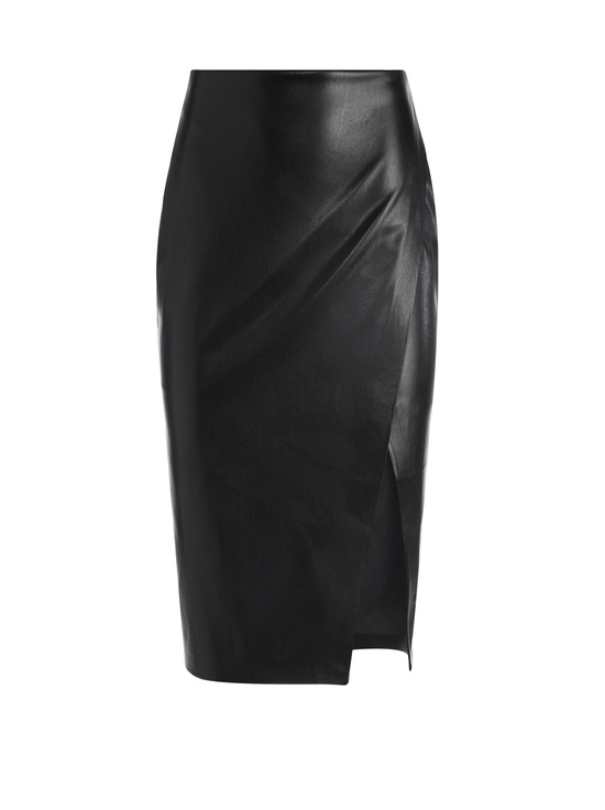 BLACK-SIOBHAN VEGAN MIDI SKIRT