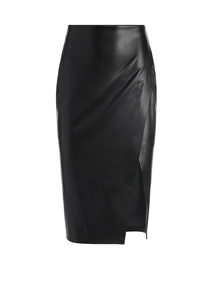 Siobhan Front Wrap Midi Skirt In Black | Alice And Olivia