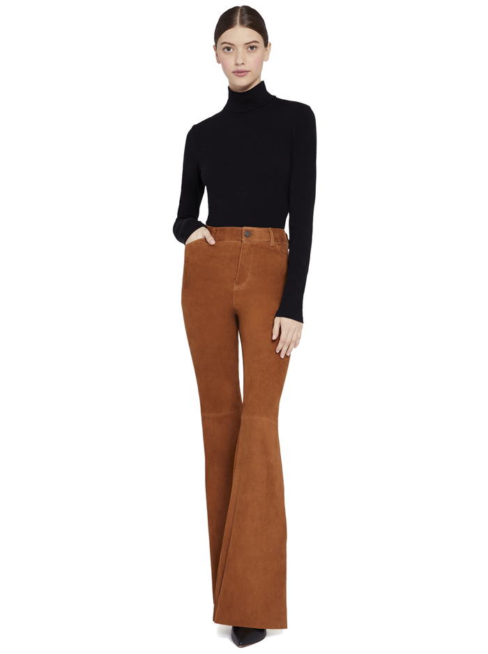 BRENT HIGH WAISTED SUEDE PANT - CAMEL image 4 - Alice And Olivia
