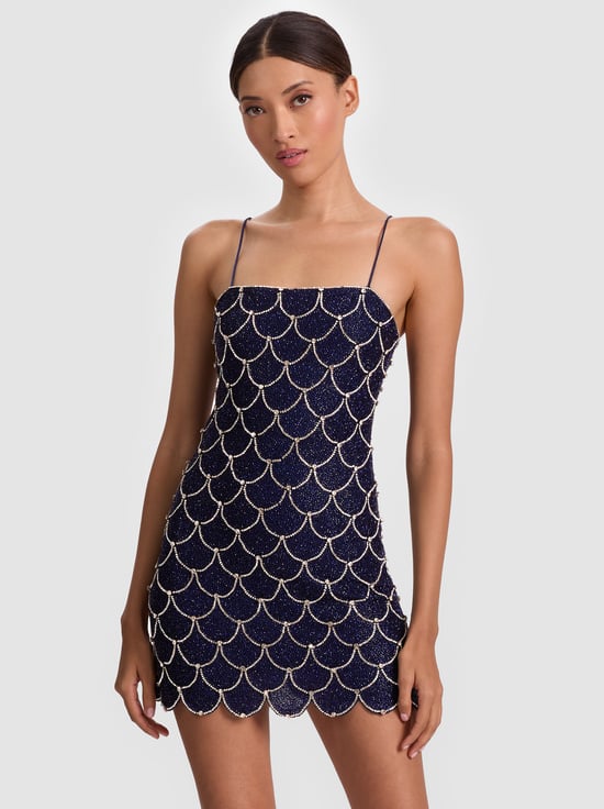 MIDNIGHT BLUE/BLACK-NINA EMBELLISHED MINI DRESS