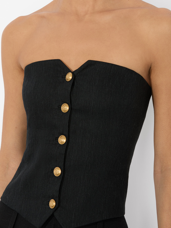 BLACK-KELCEY STRAPLESS LINEN VEST