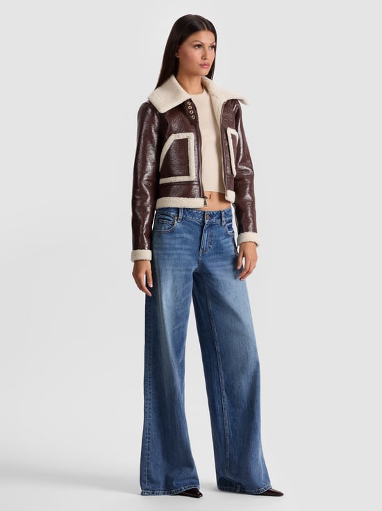 DARK CHOCOLATE/CREAM-ISAIAH FAUX SHEARLING JACKET