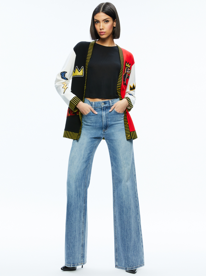 A+O X BASQUIAT BRADFORD CARDIGAN - MULTI image 4 - Alice And Olivia