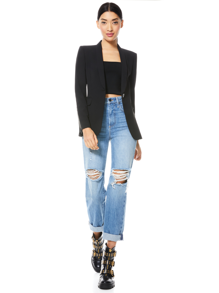 MACEY ZIPPER CUFF BLAZER - BLACK image 2 - ALICE + OLIVIA