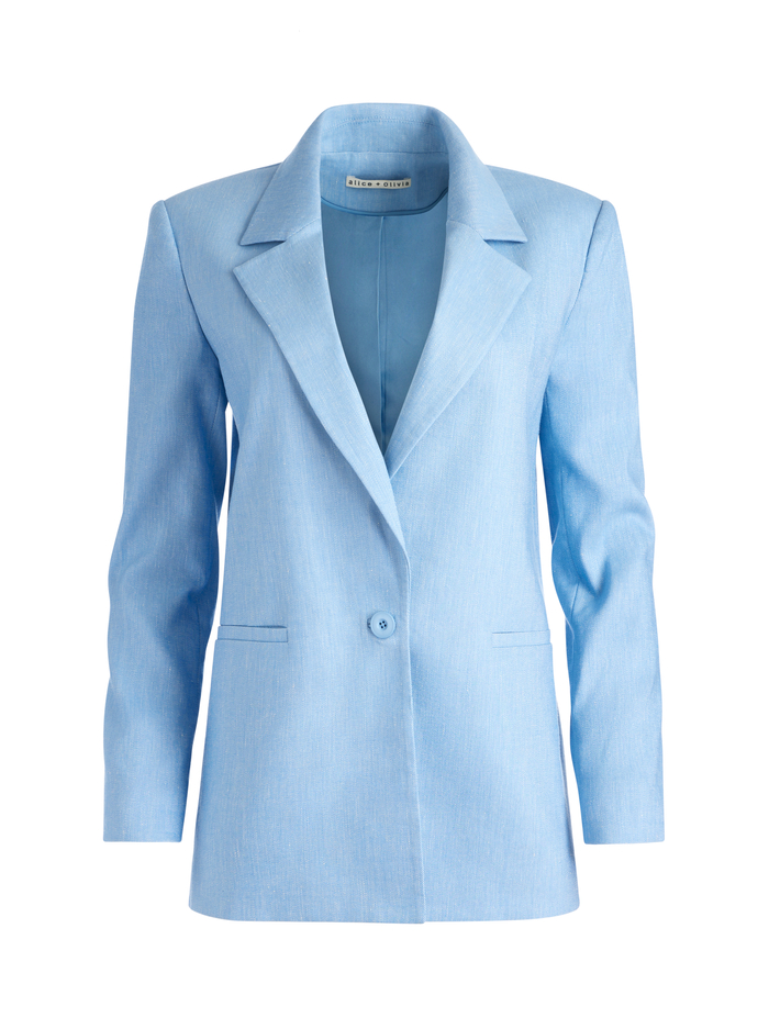 DENNY LINEN NOTCH COLLAR BOYFRIEND BLAZER - CHAMBRAY image 5 - Alice And Olivia