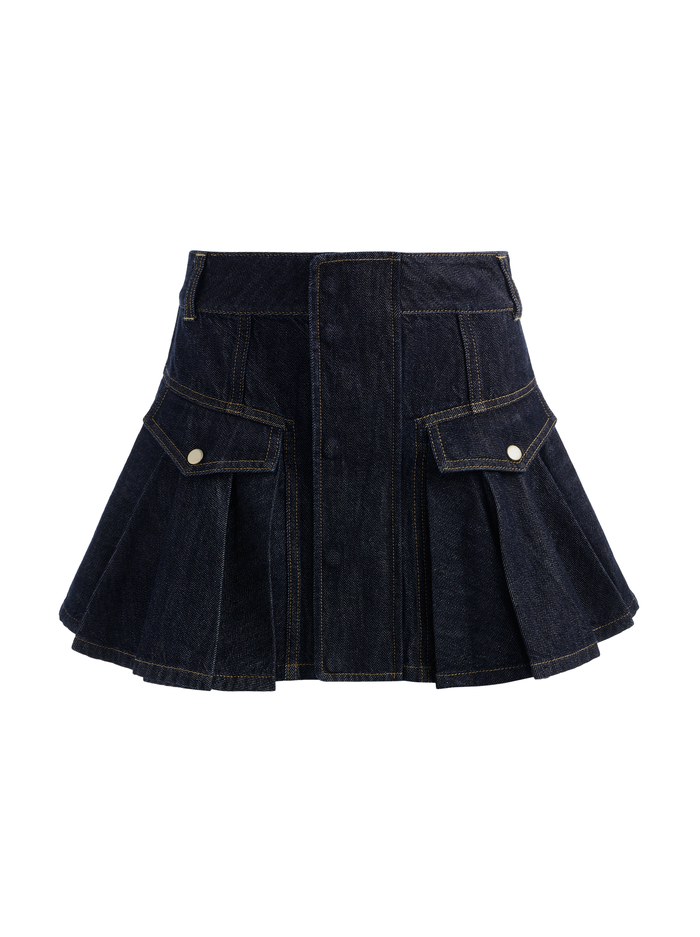 TRINITY DENIM RUFFLE SKIRT - DARK RINSE image 5 - ALICE + OLIVIA