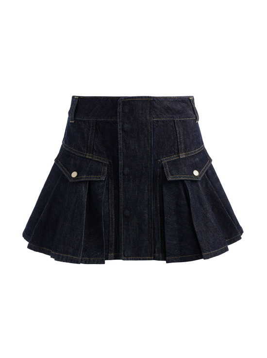 DARK RINSE-TRINITY DENIM RUFFLE SKIRT