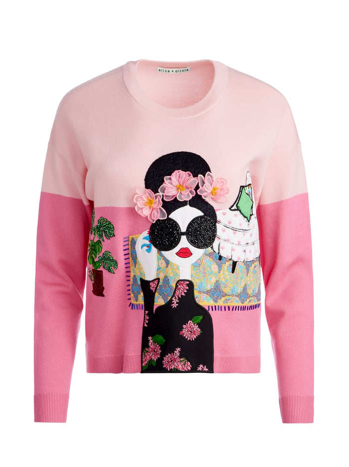 Gleeson Stace Face Pullover In Primrose | Alice And Olivia
