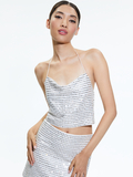 GRAZI EMBELLISHED TIE BACK CROP TOP - OFF WHITE/SILVER