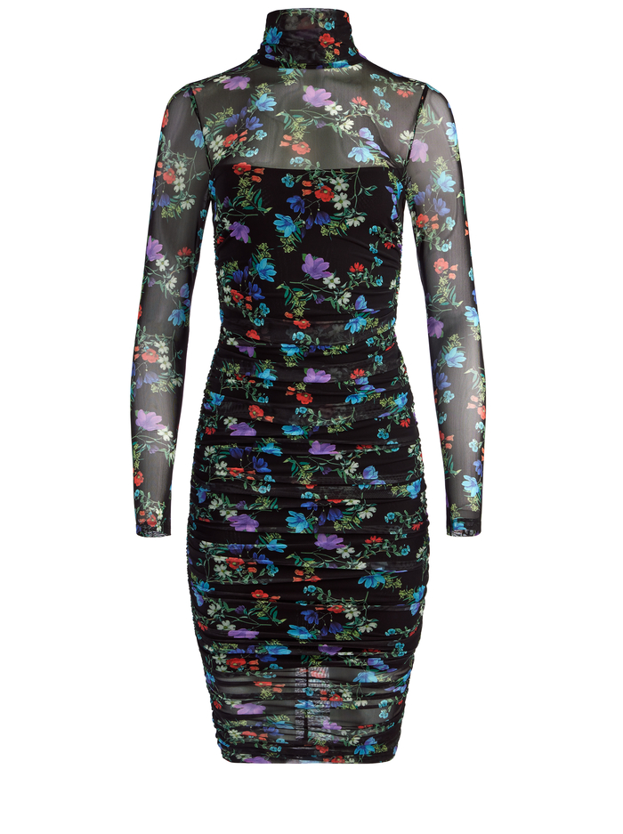 DELORA TURTLENECK LONG SLEEVE MIDI DRESS - BEAUTIFUL BLOOMS SM BLACK image 5 - Alice And Olivia