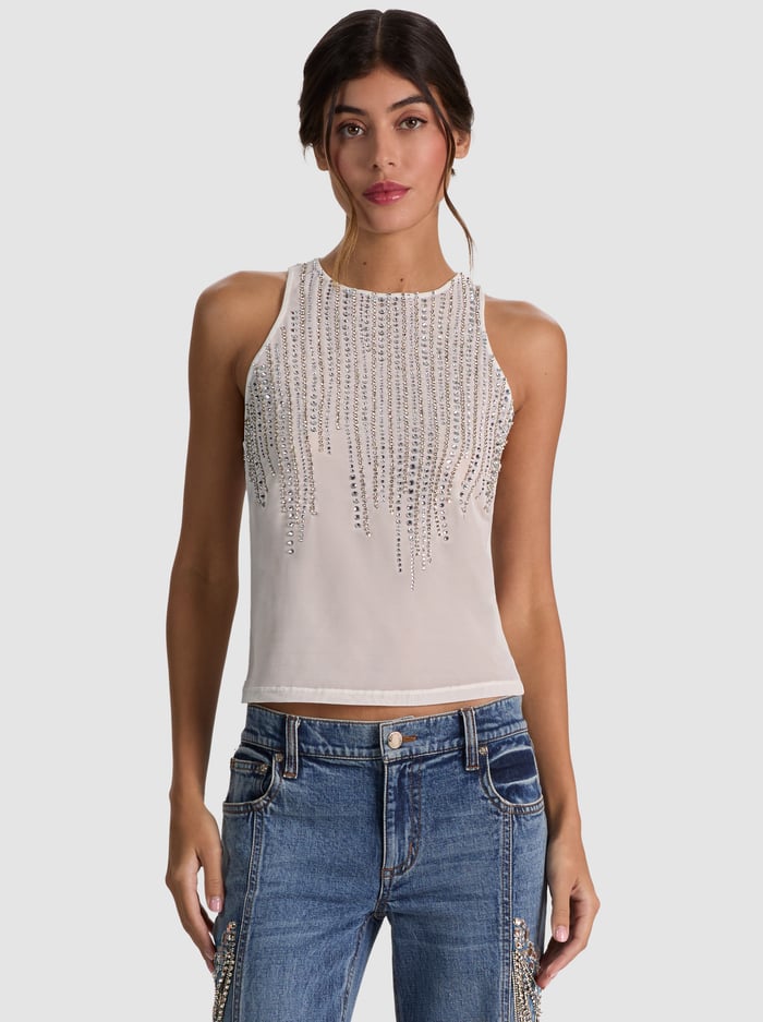 PANIA EMBELLISHED TANK - OFF WHITE/CLEAR CRYSTAL - ALICE + OLIVIA
