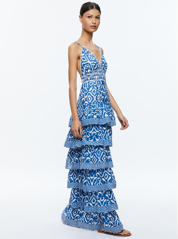IMOGENE TIERED MAXI DRESS - ARTISAN IKAT FRENCH BLUE image 5 - Alice And Olivia