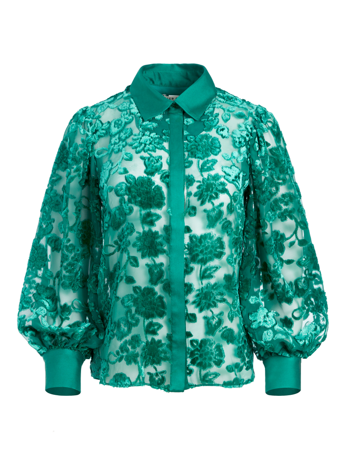 LATRINA COLLARED BLOUSE - DARK TEAL - Alice And Olivia