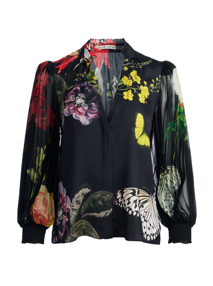 ILAN PLEATED BLOUSON SLEEVE BUTTON FRONT BLOUSE - ESSENTIAL FLORAL image 5 - Alice And Olivia