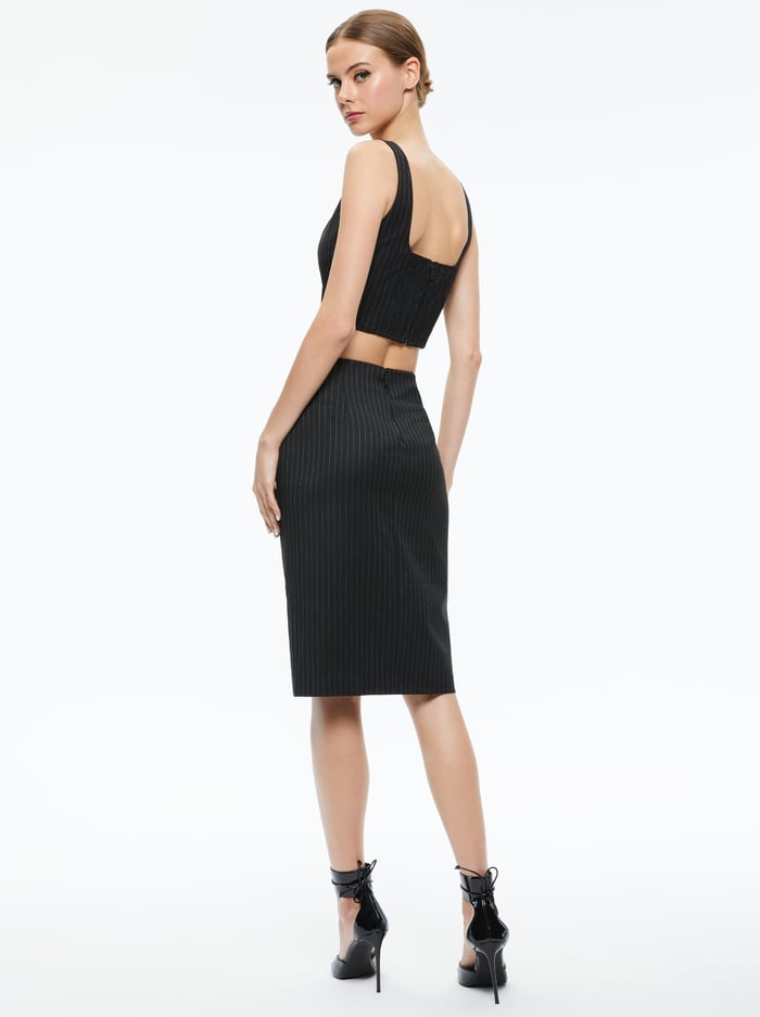 SIOBHAN VEGAN MIDI SKIRT - BLACK PINSTRIPE image 1 - Alice And Olivia