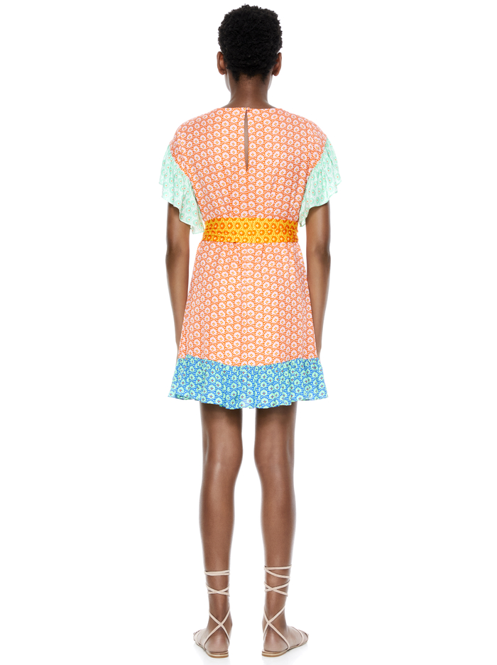 ELLA MAE TIE WAIST MINI DRESS - STAMP ENGLISH ROSE/COMBO image 2 - Alice And Olivia