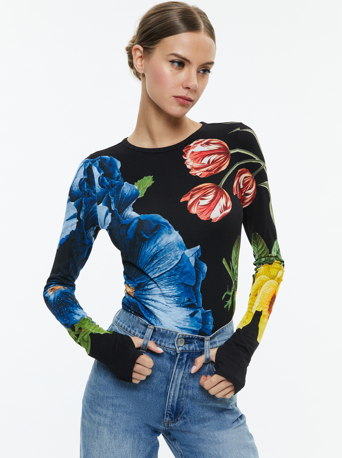 DELAINA LONG SLEEVE TOP - LE PARISIEN BLACK - Alice And Olivia