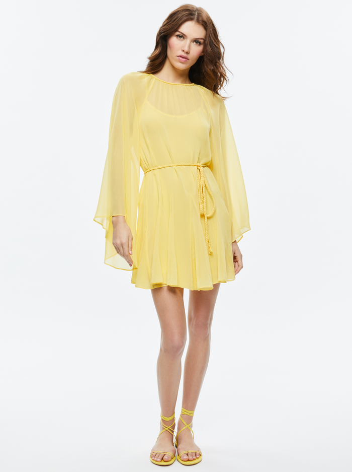 GITANA MINI DRESS WITH TIE BELT - LEMON MERINGUE image 4 - Alice And Olivia