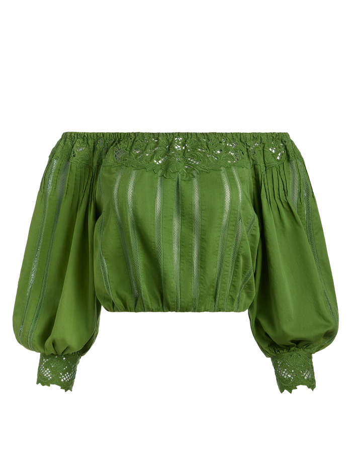NAN EMBROIDERED OFF THE SHOULDER BLOUSE - AVOCADO image 5 - Alice And Olivia