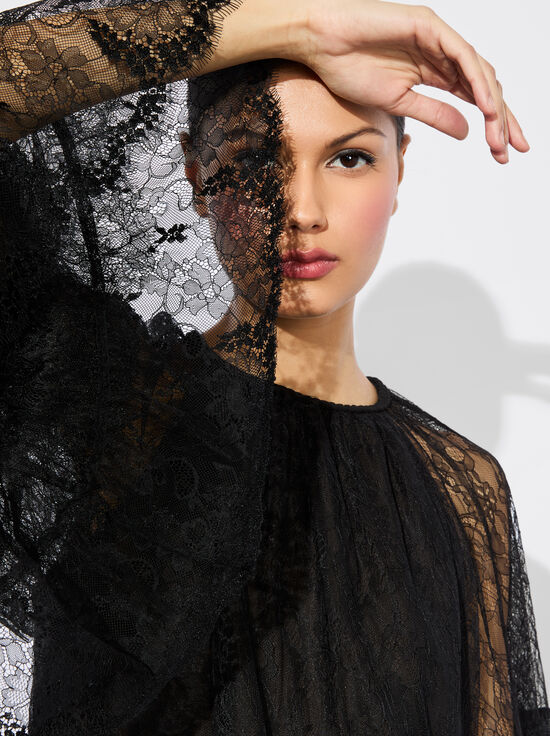 BLACK-DELIA RUFFLED TUNIC TOP