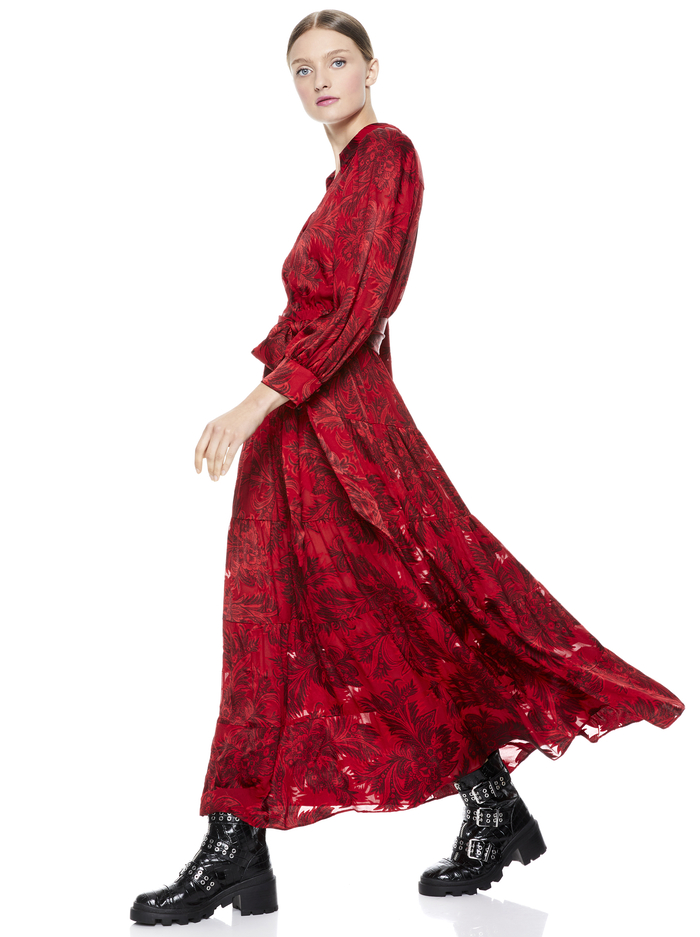 SITARA COLLARED MAXI DRESS - RUBY/MULTI image 4 - Alice And Olivia