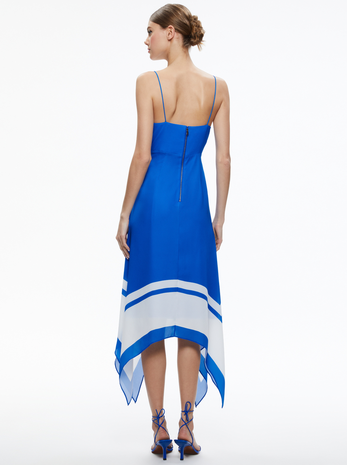 KAYSON V-NECK HANDKERCHIEF HEM DRESS - SAPPHIRE/WHITE image 1 - Alice And Olivia