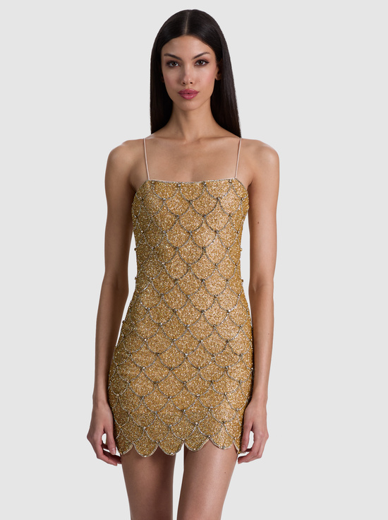 PALE GOLD-NINA EMBELLISHED MINI DRESS