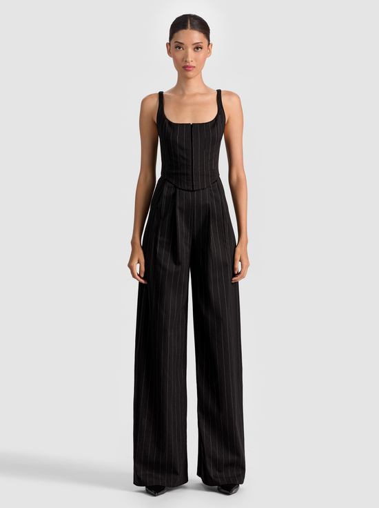 BLACK/OFF WHITE-REBECCA TAILORED VEST JUMPSUIT