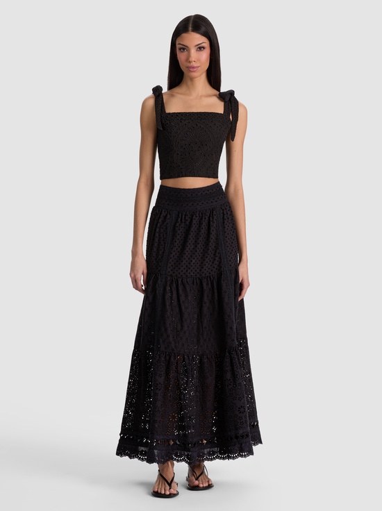 BLACK-LEONA EMBROIDERED MIDI SKIRT