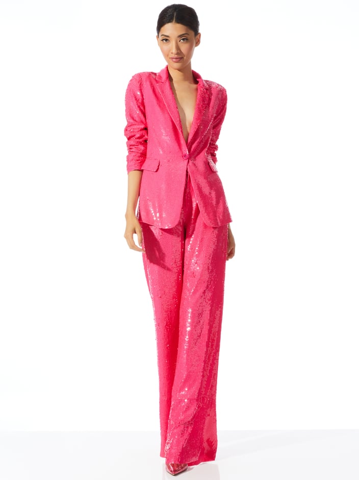 MACEY SEQUIN NOTCH COLLAR BLAZER + DYLAN HIGH WAISTED SEQUIN PANT - 